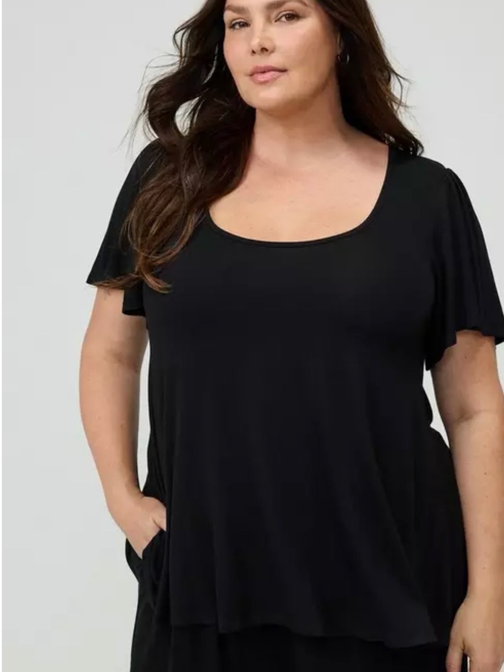 torrid Black Scoop Neck Flutter Sleeve Tank Top